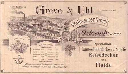 Alte Werbung Textilfabrik Greve und Uhl Osterode